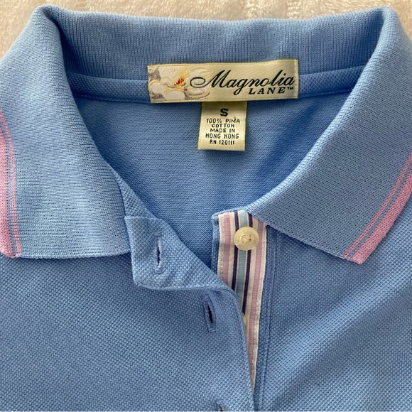 Magnolia Lane Collared Blue Golf Tank Top with Pink Accents - Picture 4 of 5